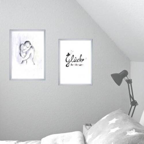 Tuschezeichnung 2er Set – Abstrakter Kunstdruck Paar Umarmung Din A4 | Moderne Print Art für Galeriewand & Geschenkidee