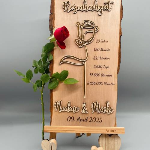 Rosenhochzeit Geschenk personalisiert – 10 Jahre Ehe | Handmade Holzbild Unikat zur Hochzeit