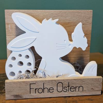 Osterdeko | Hase mit Osterei und Schmetterling | Dekoration | Osterhase | Geschenkset | Raysin | weiße Dekoration