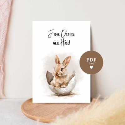 Osterkarte Poster 'Frohe Ostern, mein Hase!' – Digitaler Download • PDF & PNG