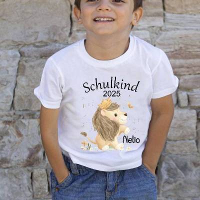Schulkind T Shirt mit Namen personalisiert Löwe Jungen Schulstart Geschenk Einschulung