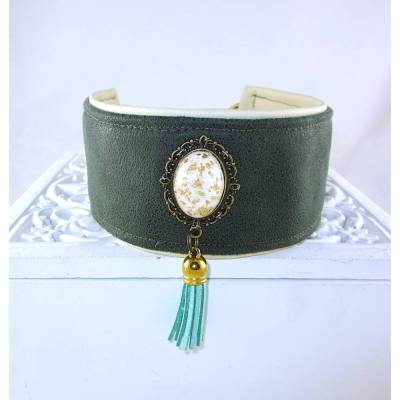 Windhundhalsband „Emerald“ – Edles Kunstleder-Halsband mit Zugstopp oder Klickverschluss