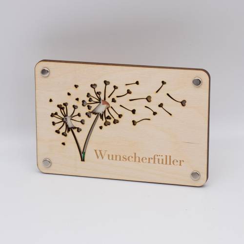 Holzkarte - Geschenkkarte Pusteblume - Wunscherfüller