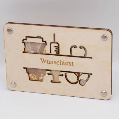 Holzkarte - Geschenkkarte Krankenschwester - Arzt - Doktor