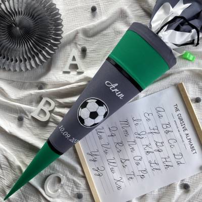 Schultüte aus Stoff mit Fussball, passend zum Schulranzen, mit Namen, 70 cm, inclusive Papprohling