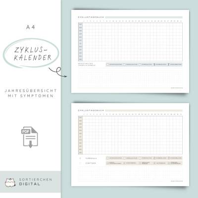 Zykluskalender A4 PDF | Zyklustagebuch | Period Tracker | 2 Varianten | 5 Farben