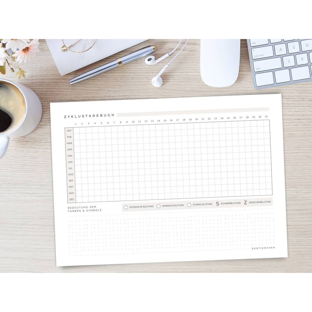 Zykluskalender A4 PDF | Zyklustagebuch | Period Tracker | 2 Varianten | 5 Farben Bild 3