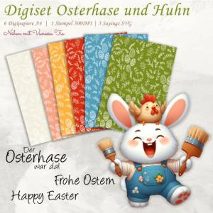 Osterhase Mit Huhn | Digiset Printables Printfile JPG PNG Ostern