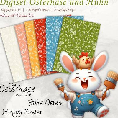Osterhase Mit Huhn | Digiset Printables Printfile JPG PNG Ostern