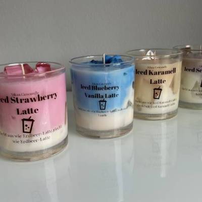 Iced Latte Kerzen in Blaubeere, Erdbeere, Karamell und Schokolade Duftkerzen aus Sojawachs