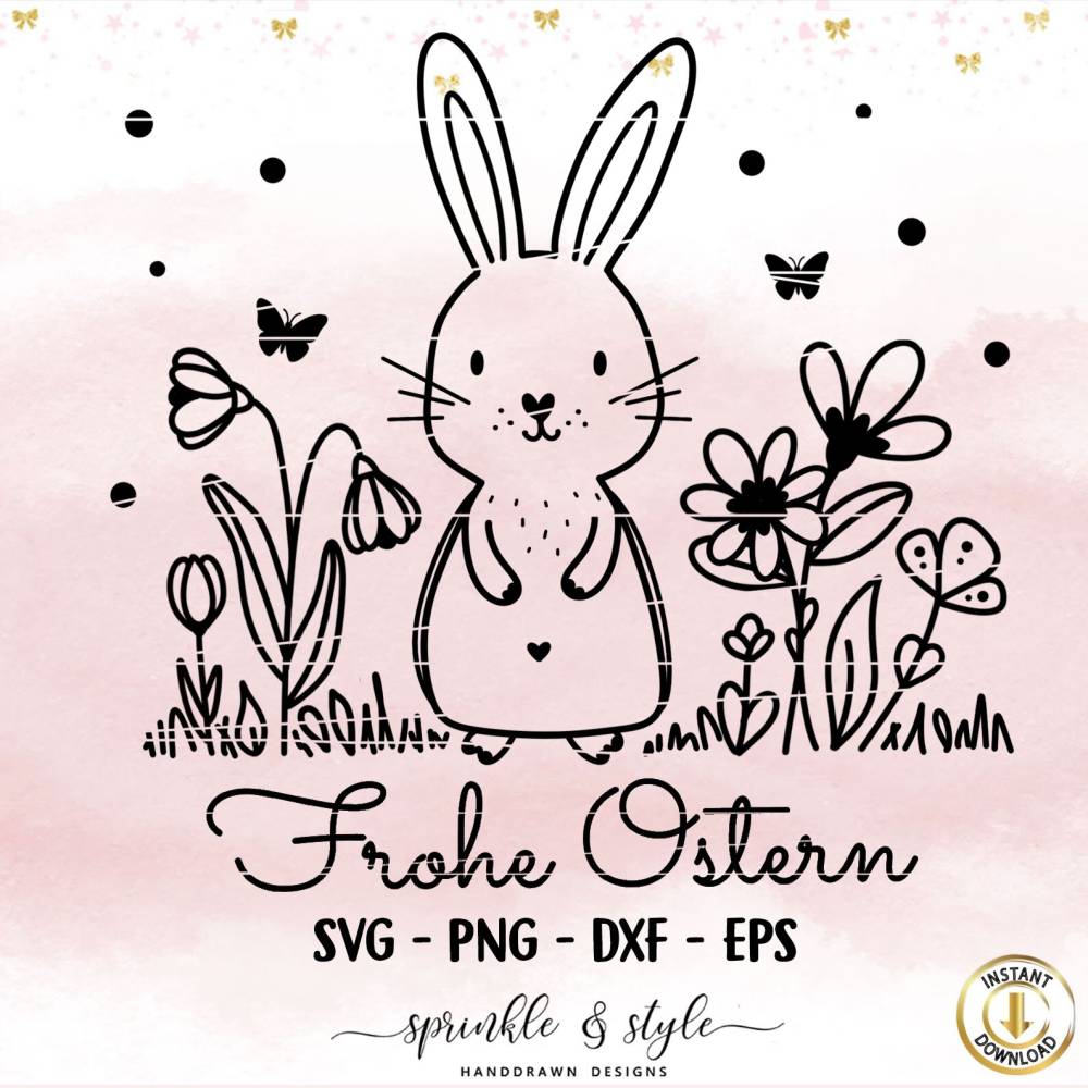 Plotterdatei Ostern, Frohe Ostern, Laserdatei Ostern, Cricut, Osterhase png, Frühling PNG, Clipart Hase svg Bild 1