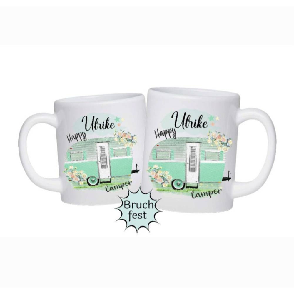 Happy Camper Tasse mit Name Kunstofftasse personalisiert bruchsicher  Namenstasse Geschenkidee Camping