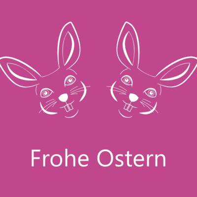5 Postkarten Frohe Ostern, mit fröhlichen Hasen auf Pink