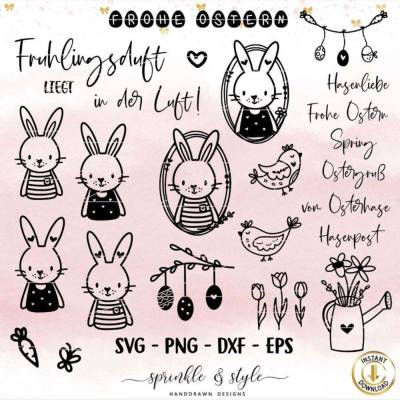 Plotterdatei Ostern, Frohe Ostern, Laserdatei Ostern, Cricut, Osterhase png, Frühling PNG, Clipart Hase dxf, eps