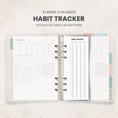 Halbseitige Planer-Einlage "Habit Tracker" z.B. für 30 Tage Challenge, Gewohnheiten ändern A5 - 10 Stück