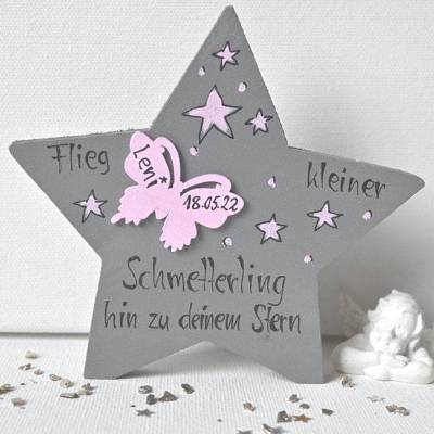 Holzstern Sternenkind Erinnerung – Handbemalt & Personalisiert als Andenken für Eltern