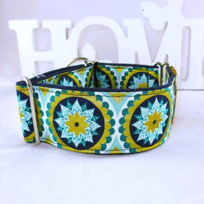 Hundehalsband Mandala – Breites Martingale Windhundhalsband, Verstellbar mit Zugstopp, Handgefertigt