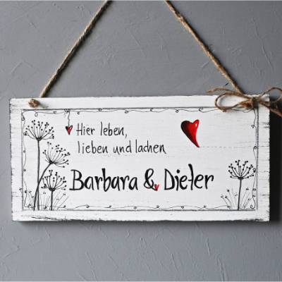 Türschild Pusteblume personalisiert – Shabby Chic Familienschild mit Wunschname