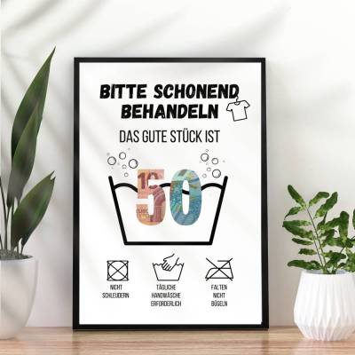 Geldgeschenk 50. Geburtstag zum selbst ausdrucken | Last Minute Geschenk Waschanleitung 