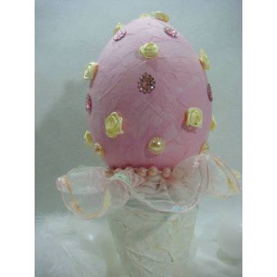 Osterei XXL 25cm hohe Osterdeko in rosa weiß Unikat