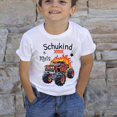Schulkind T Shirt mit Namen personalisiert Monstertruck Jungen Schulstart Geschenk Einschulung