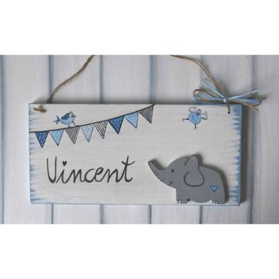 3D Türschild Kinderzimmer mit Elefant – Personalisiertes Holzschild zur Geburt oder Taufe