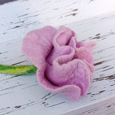 BLÜTE FILZ/KUNSTBLUME, Naturmaterial Wolle, Rosa/Grün, Handarbeit, Dekorationsartikel & Accessoires