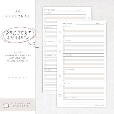 Projektmanagement-Einlagen A6 | Ivy Lee Methode | Wochenplaner für 24 Wochen | Ringbuch-Einlagen für fokussiertes Arbeit