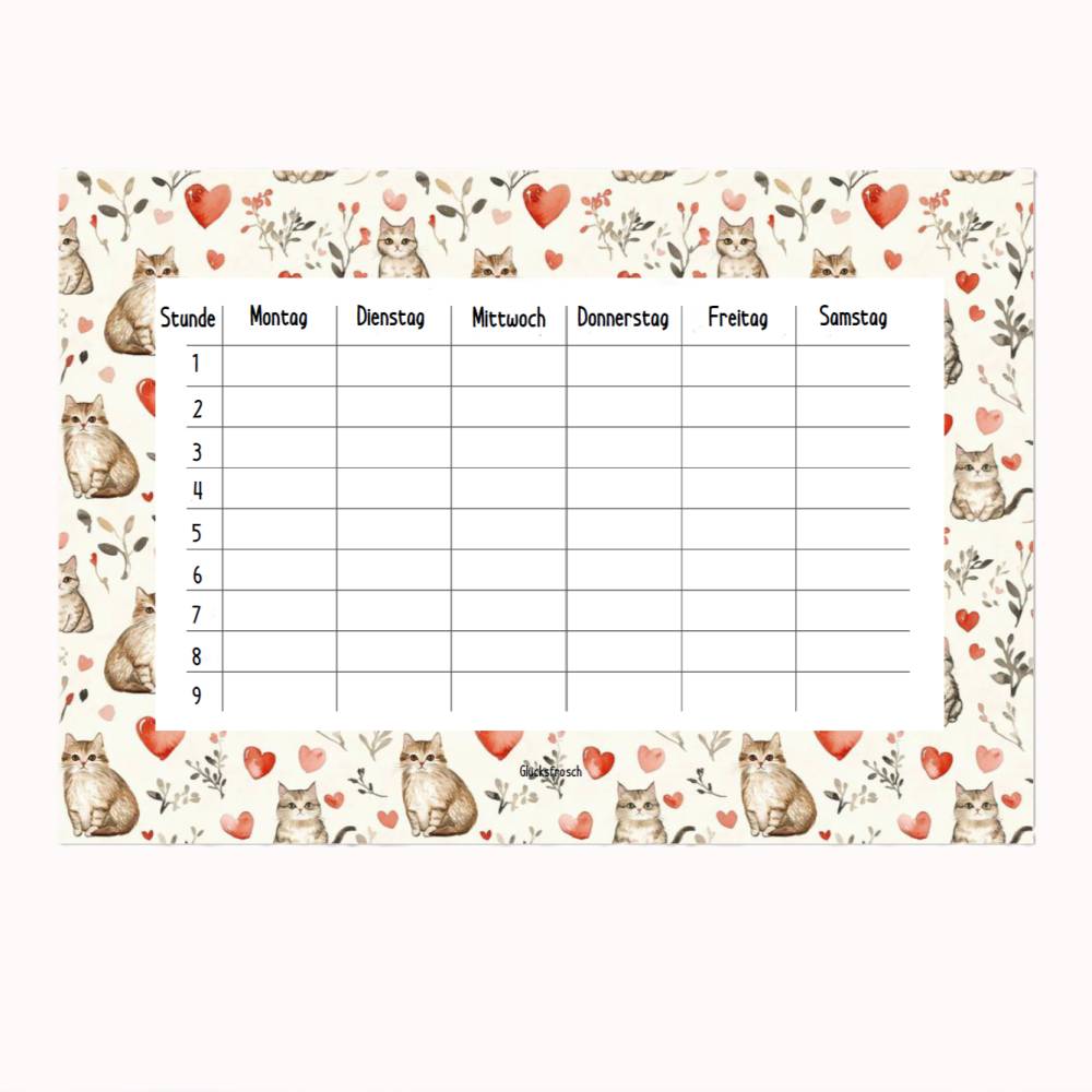 Stundenplan A4 PDF zum Ausdrucken Motiv mit kleinen Katzen Bild 2
