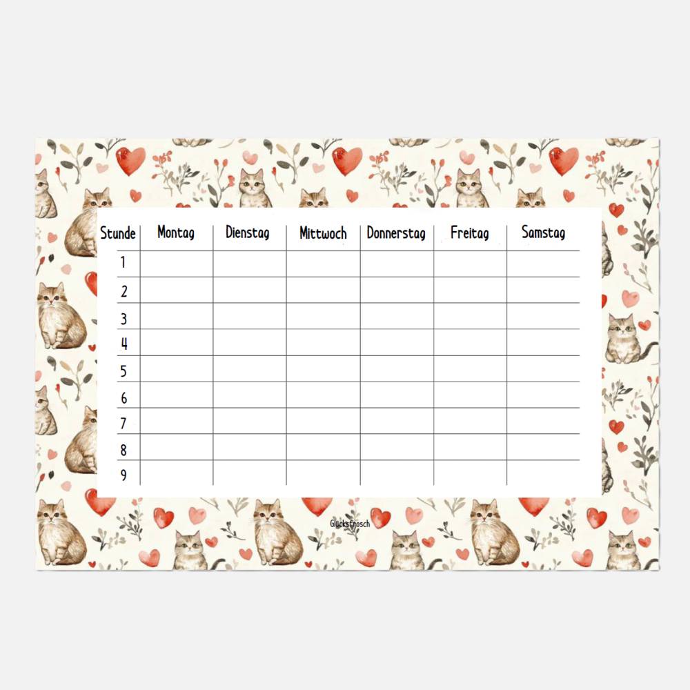 Stundenplan A4 PDF zum Ausdrucken Motiv mit kleinen Katzen Bild 3