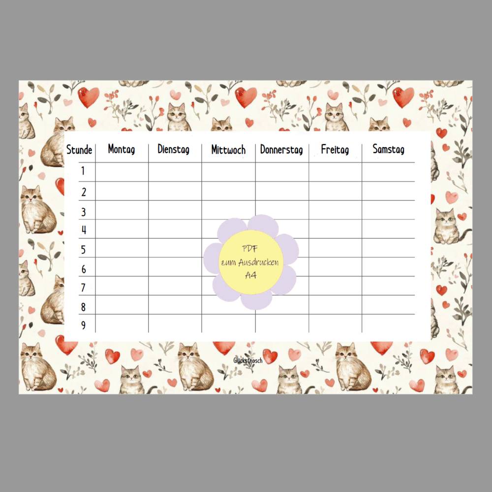 Stundenplan A4 PDF zum Ausdrucken Motiv mit kleinen Katzen Bild 4