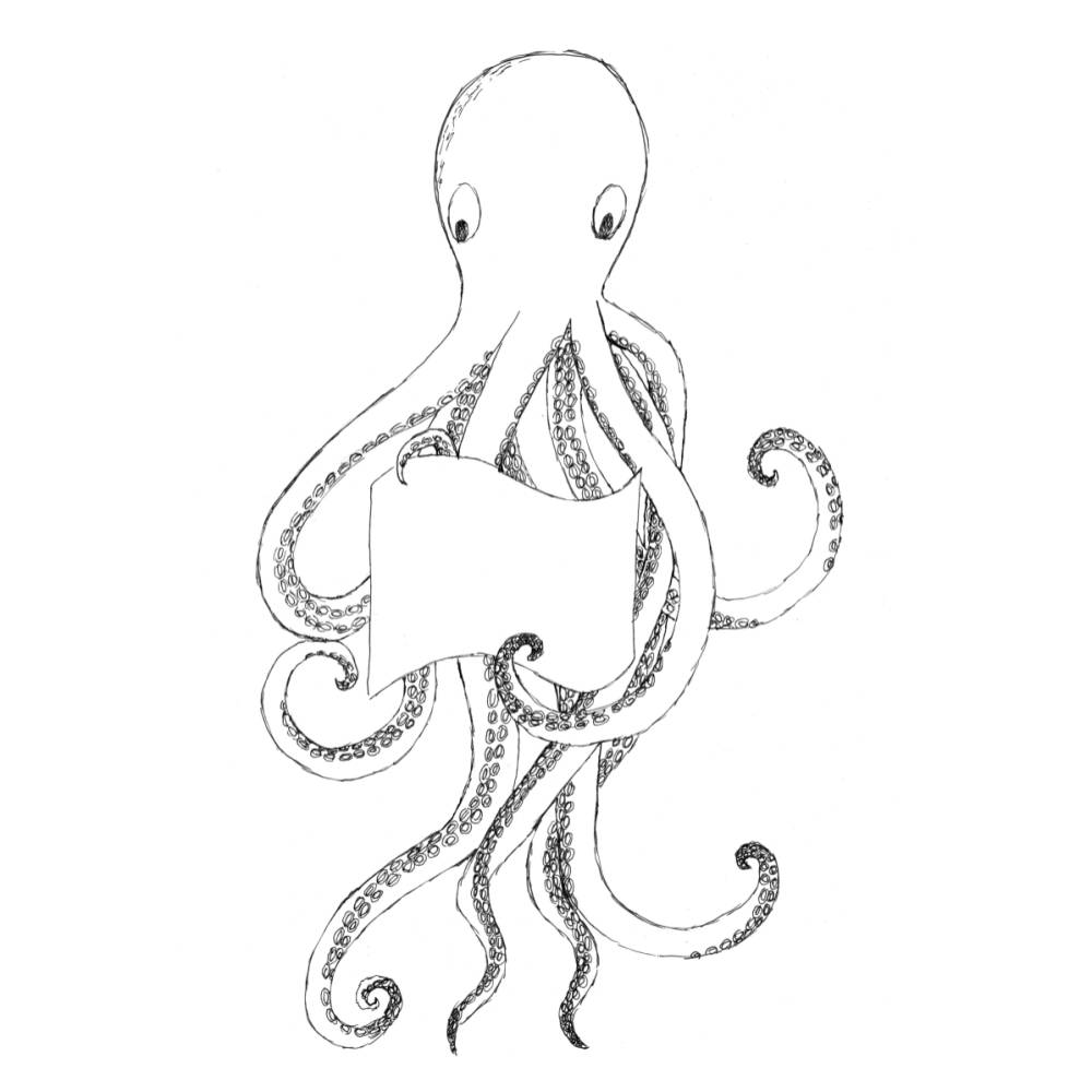 Printable: Oktopus Faltkarte im A4 Format zum Ausdrucken und bemalen. Kreative Grüße zum selbst beschriften Bild 1