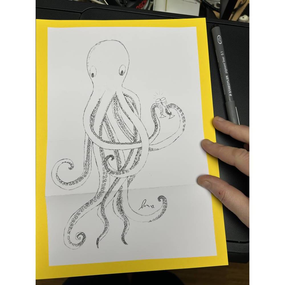 Printable: Oktopus Faltkarte im A4 Format zum Ausdrucken und bemalen. Kreative Grüße zum selbst beschriften Bild 3
