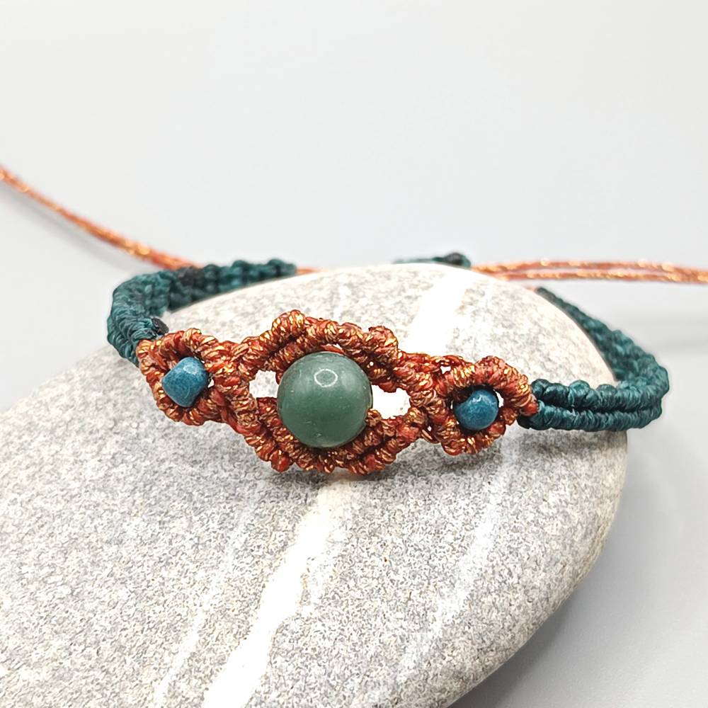 zierliches Makramee Armband in metallic orange und petrol mit Acrylperlen Bild 1