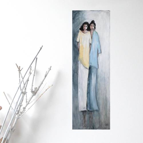 Acrylbild Freundinnen – Frauen auf Leinwand im Hochformat – Moderne Malerei für deine Wand