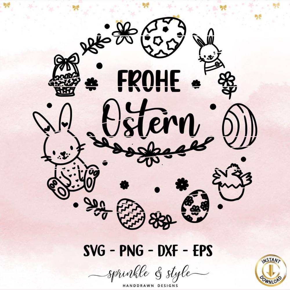 Plotterdatei Ostern, Frohe Ostern, Laserdatei Ostern, Cricut, Osterhase png, Frühling PNG, Clipart Hase svg Bild 1