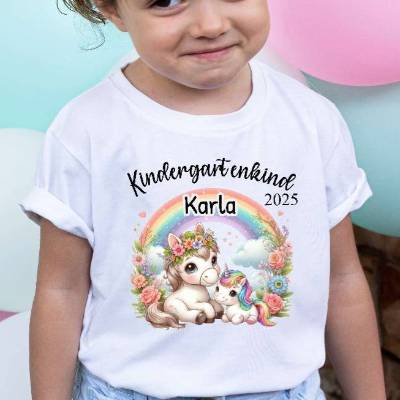 Kindergartenkind T-Shirt mit Name Mädchen Einhorn Geschenk Kita Start Kitakind