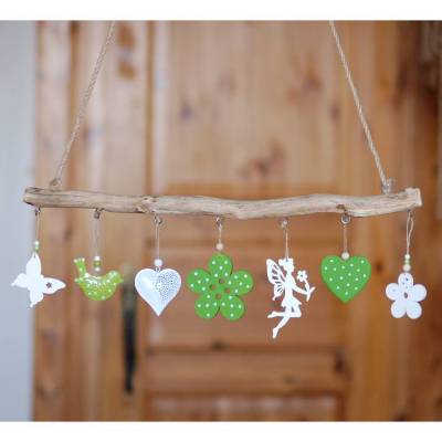 Fensterdeko, Deko Ast, Natur weiß Frühling fertig dekoriert