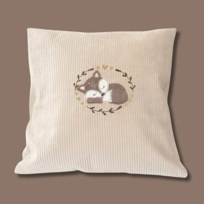Kissenhülle 40x40 personalisiert mit Name & Fuchs – Kinderkissen Geschenk Geburt Taufe