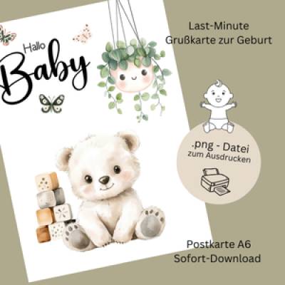 Willkommensgruß zur Geburt – Digitale Babykarte mit süßem Eisbär