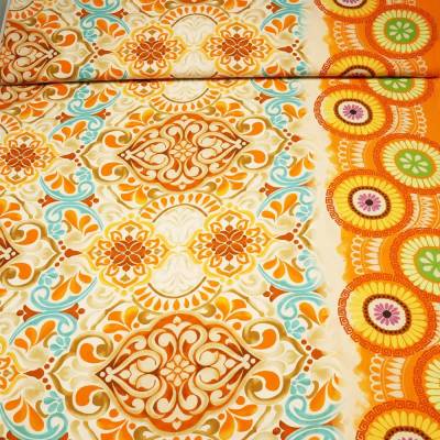 aus Italien:  Viskosegewebe, 804579, Ornamente und Mandala Bordüre, 150 cm breit, Meterware, Preis pro 0,5 lfdm