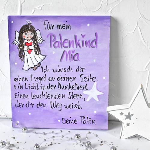 Personalisierter Schutzengel aus Holz – Handbemaltes Geschenk fürs Patenkind, zum Aufstellen, oder Aufhängen.