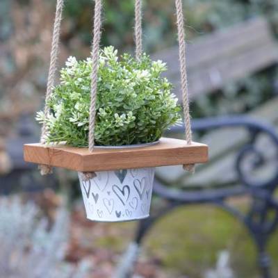 Blumenampel, Hängeampel für Blumen, Holz mit Metallkübel