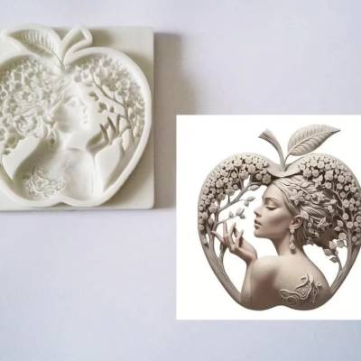 Silikonform Frau Portrait mit Blumen für Torte, Polymer Clay, Harz, Mold Crafts Dekorationen