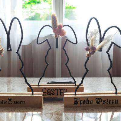 Oster-Aufsteller mit Hasenmotiv & Trockenblumen aus umweltfreundlichem PLA