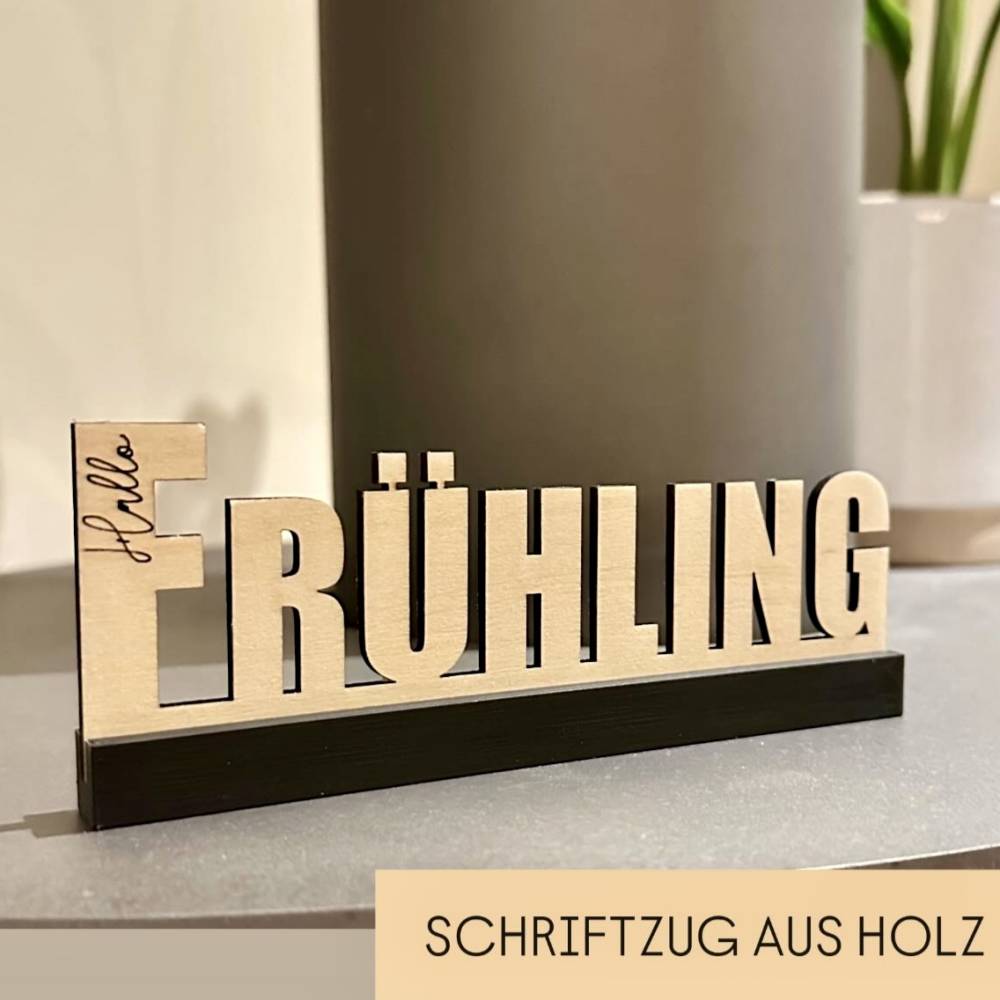 Deko-Schriftzug "Hallo Frhling" 15 cm, Frhlingsdekoration, Holz I PLA