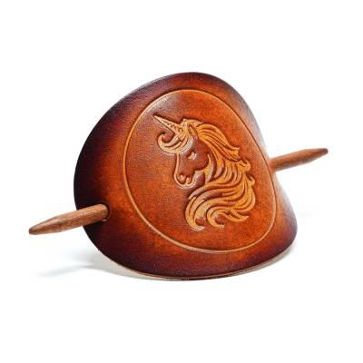 Leder Haarspange - OX Antique - Unicorn - Vickys World - Rindleder & Holz