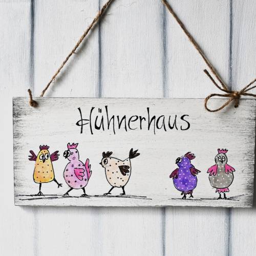 Handbemaltes Hühnerstallschild – persönliches Holzschild für Hühnerhaus, Hühnervilla & Wachtelhaus