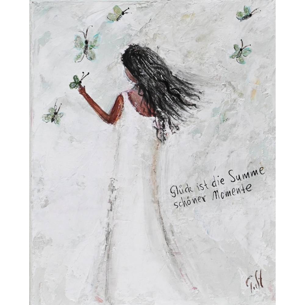 Frauenbild mit Zitat figurative Kunst Hochformat Portrt Strukturbild  abstrakte Malerei Acrylbild mit Spruch Schmetterli