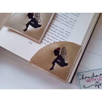 Fee Elfe Lesezeichen gestickt Kunstleder, Leseecke Geschenk Bücherwurm Leseratte Ostern Geschenk Einschulung